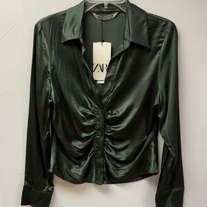 Zara Long Sleeve Blouse Women’s Hunter Green Size Large